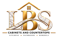 LBS Cabinets & Countertops marble and gold logo
